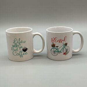 White Ceramic Coffee Mug Set with Inspirational Designs
